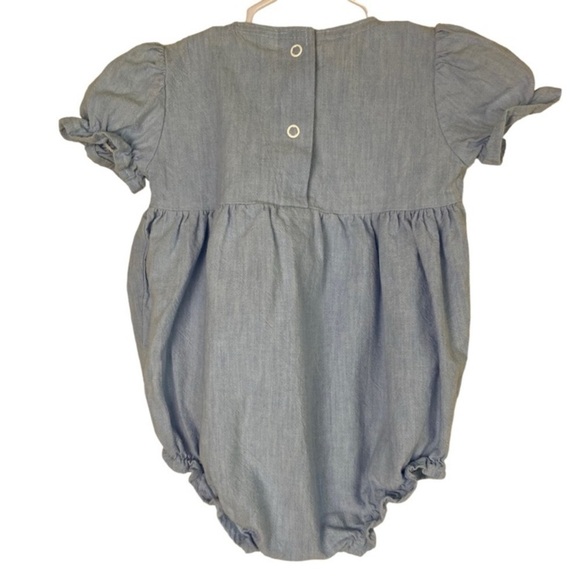 Vintage Buster Brown Chambray Bubble Romper Rosebud Accents Light Blue Sz 6-9 mo - Picture 9 of 15